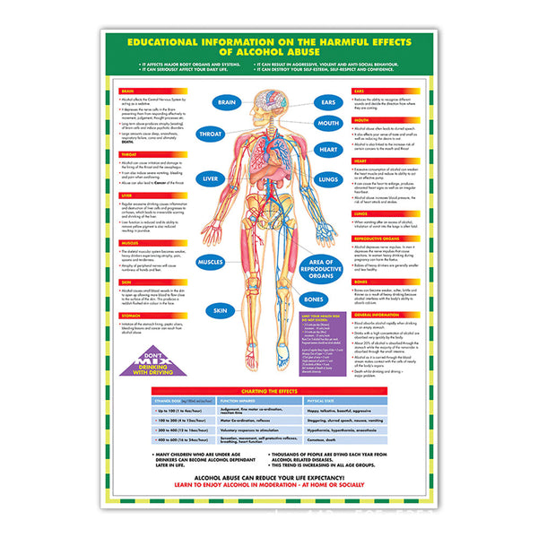 Educational Information on the Harmful Effects of Alcohol Abuse Chart - Dr Wong Anatomy